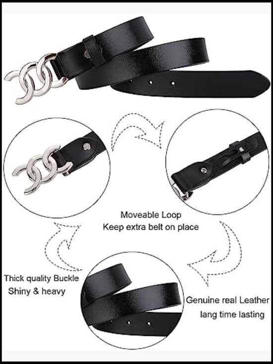 Real Leather Belt with Gold Buckle for Women Adjustable Dress Pants main image 4